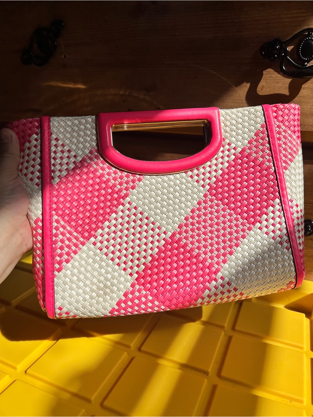 kate spade clutch pink and cream woven top-handle crossbody - Picture 7 of 7